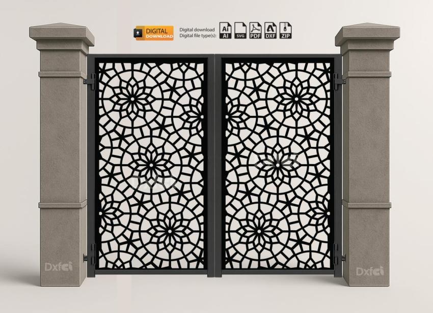 DXF Panel Lazer Bahçe Kapısı | Gate DXF Laser Cut Kesim Modeli #3403