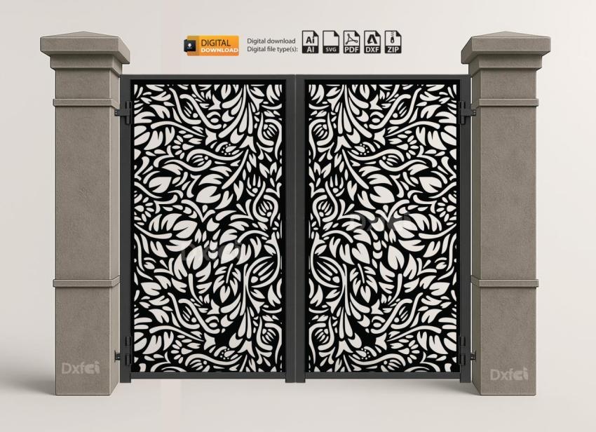DXF Panel Lazer Bahçe Kapısı | Gate DXF Laser Cut Kesim Modeli #3402