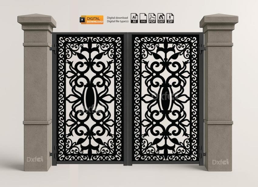 DXF Panel Lazer Bahçe Kapısı | Gate DXF Laser Cut Kesim Modeli #3401
