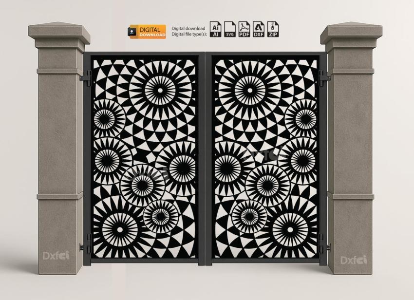 DXF Panel Lazer Bahçe Kapısı | Gate DXF Laser Cut Kesim Modeli #3400