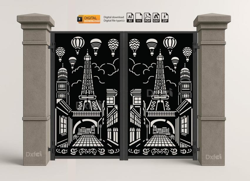 DXF Panel Lazer Bahçe Kapısı | Gate DXF Laser Cut Kesim Modeli #3399