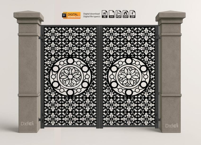 DXF Panel Lazer Bahçe Kapısı | Gate DXF Laser Cut Kesim Modeli #3397