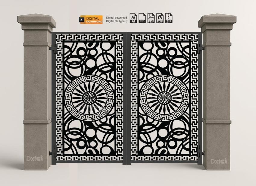 DXF Panel Lazer Bahçe Kapısı | Gate DXF Laser Cut Kesim Modeli #3396