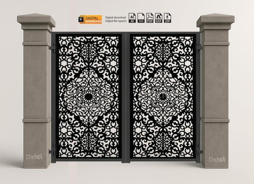 DXF Panel Lazer Bahçe Kapısı | Gate DXF Laser Cut Kesim Modeli #3395